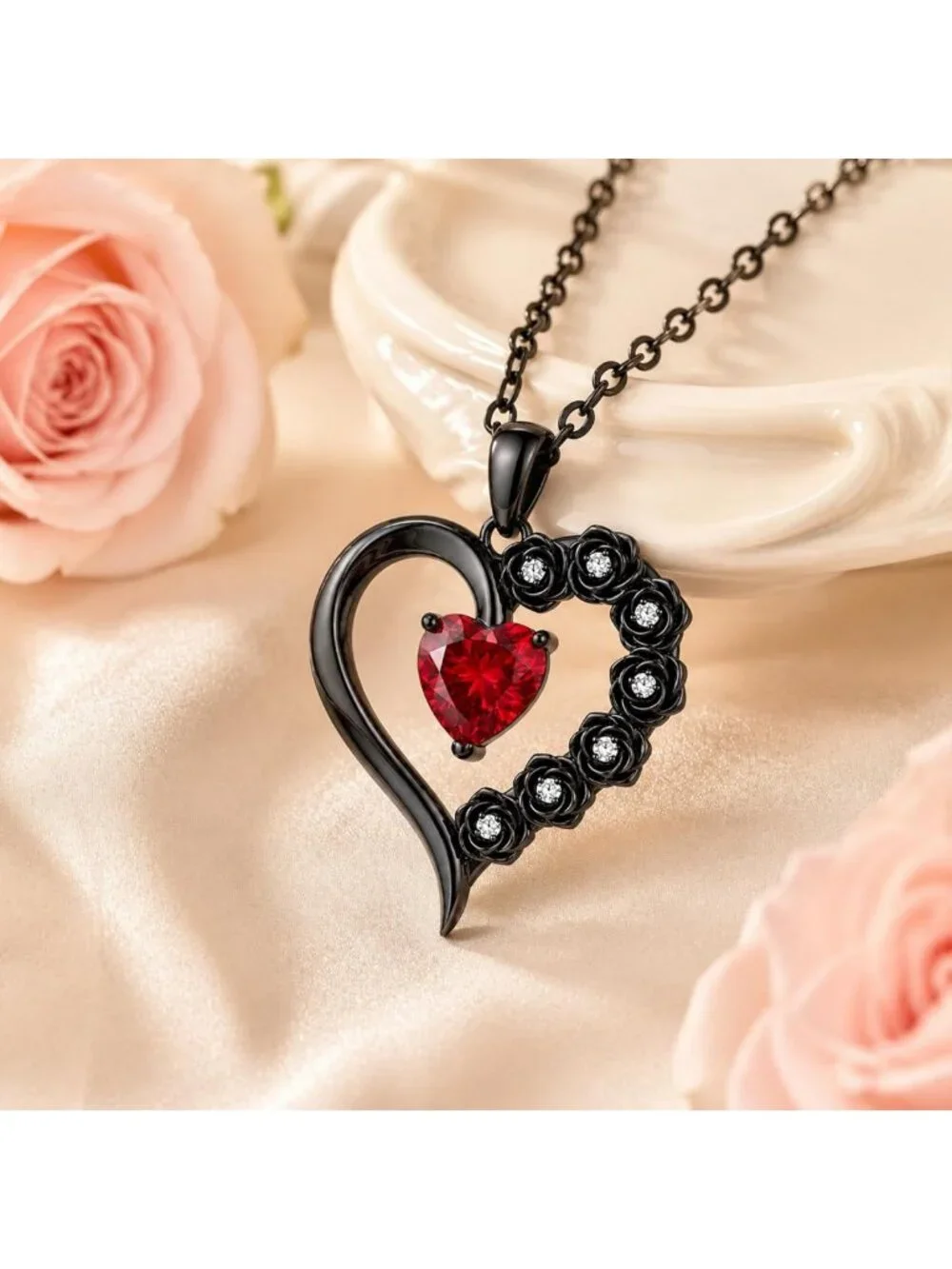 Gothic Black Rose Pendant Necklace for Women - Halloween Jewelry Gift, Floral